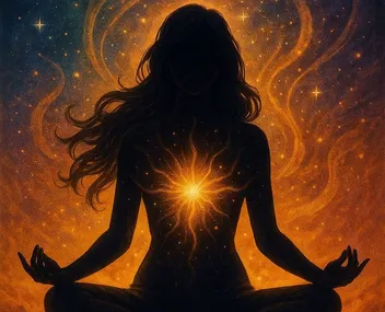 A girl meditating in cosmic.