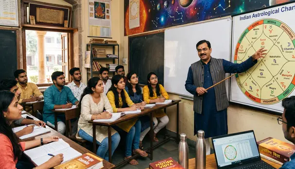 A man teaching his students astrology.