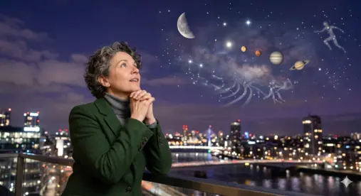 A woman praying to the planets