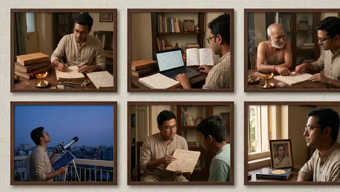 A man learning astrology from his guru.