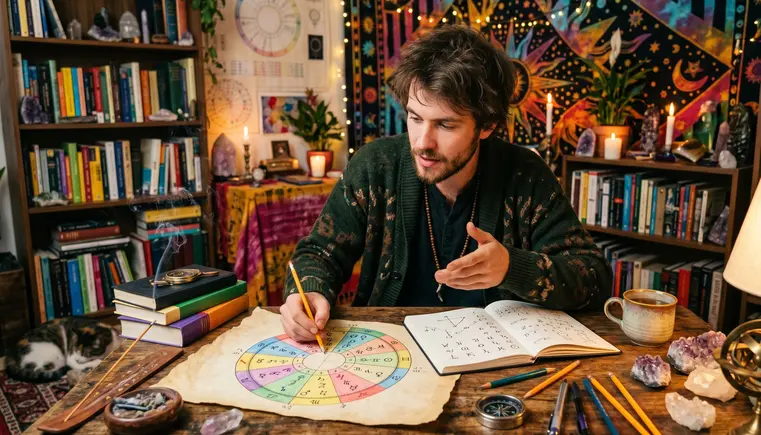 Foreigner reading astrology.