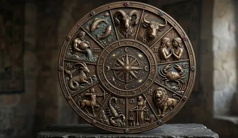 Zodiac signs in a wheel.